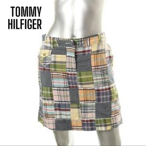 Tommy Hilfiger NEW Multi Cotton Patchwork Plaid Straight Skirt Bottoms 2